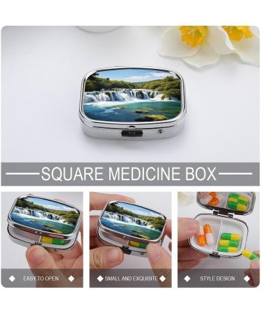 Krka River Waterfalls Pill Box 2 Compartment Decorative Organizer | Portable Metal Medicine Case for Pocket & Purse - Buy Online on GoSupps.com