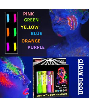 SayingArt Blacklight Glow Face Paint Kit - Non-Toxic Neon Makeup for Kids/Adults - UV Water Based Body Painting Set - Perfect for Easter, Glow Parties, and Halloween - 6pcs - Buy Online on GoSupps.com