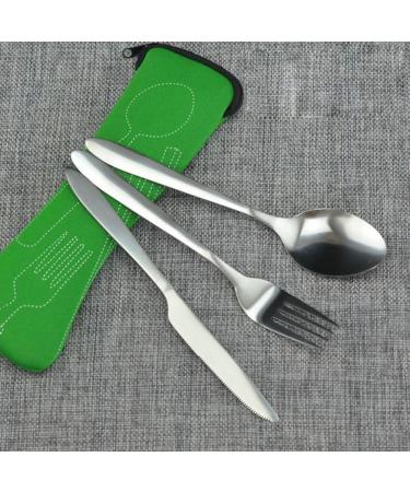 Cutlery Set Stainless Steel Outdoor Travel Cutlery Camping Cutlery Set with Neoprene Case Bag Cutter Spoons Fork Tableware(Green)