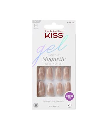 KISS Gel Fantasy Press-On Nails Nail glue included 'Drama' Brown Medium Size Oval Shape Includes 28 Nails 2g glue 1 Manicure Stick 1 Mini File