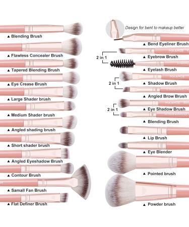 20pcs Professional Makeup Brush Set - Travel Kabuki & Eyeshadow Brushes with Gift Box | Pink Cosmetic Brush Set for Foundation & Concealer - Buy Online on GoSupps.com