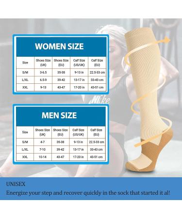 Compression Stockings for Men & Women - 15-20mmHg Knee Socks for Running Travel & Pregnancy - 4 Pairs L-XL Beige - Buy Online on GoSupps.com