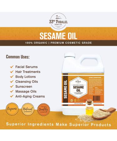 Organic Sesame Oil 8 oz - Premium Cold Pressed 100% Pure for Skin Hair & Soap Making | Unrefined Essential Oil Carrier | Bulk Available - Buy Online on GoSupps.com