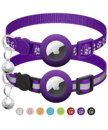 Airtag cat neck band with bell reflective kitten neck band with Apple Airtag cat neck band holder adjustable 17.8-30.5 cm safety buckle for girls boys cats violet