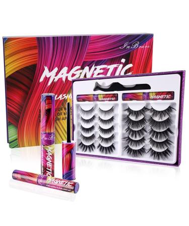 Magnetic Lashes Kit  Reusable 3D 5D Magnetic Eyelashes Set with 2 Dazzling colors Magnetic Eyeliner and Tweezer  Mink False Eyelashes Natural Look  No Glue Needed Red02