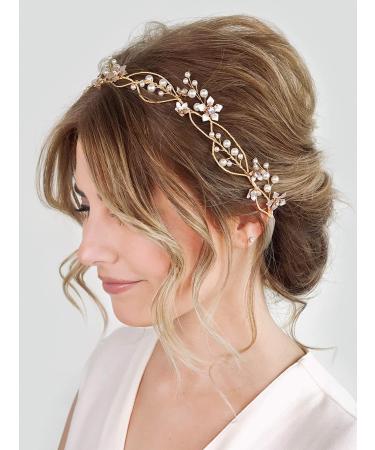 SWEETV Gold Bridal Headpiece | Pearl Wedding Headband with Flower Design - Buy Online on GoSupps.com