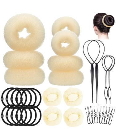 35pcs donut hair bun maker set hairstyling hairstyle help set donut hair bun braille lichenhilfe hair dutt pillow small donut hair bun maker set hair knot form set for children girls women beige - Buy Online on GoSupps.com