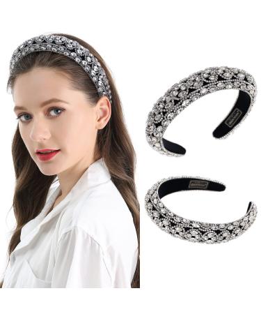 QIANXUAN Crystal Rhinestone White Pearl Headband for Women and Girls | Handmade Padded Velvet Hairband with Jewelry Chain | Elegant Retro Diamond Hair Accessories - Buy Online on GoSupps.com