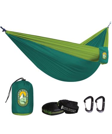 Hiker Hunger, 2 Person Hammock, Camping Hammock, Portable Hammock, Travel Hammock, Double Hammock w/Tree Straps & Carabiners, Perfect Kids Hammock Green