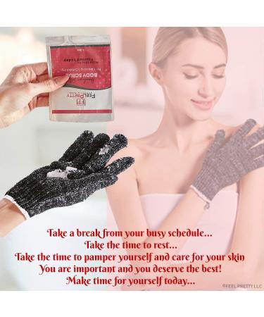 Exfoliating Gloves Set with Pink Himalayan Salt Scrub - 2 Pairs Bamboo Charcoal Shower Gloves for Healthy Skin - Buy Online on GoSupps.com