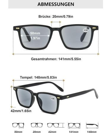 Buy Lanomi Blue Light Filter Reading Glasses - Stylish Sun Protection for Men & Women - Rectangular Gray Lens with Black Transparent Frame - 2.0x Visual Aid - International Shipping Available - Buy Online on GoSupps.com