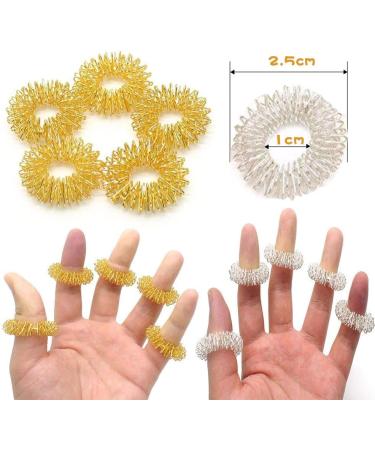 Netume 12-Piece Spiky Acupressure Finger Massage Rings - Stress Relief Fidget Toys for Teens & Adults - Gold Acupuncture Sensory Rings - Buy Online on GoSupps.com
