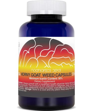 Nootropics Depot Horny Goat Weed Capsules 200mg | 30 Count | Minimum 50% Icariin | Epimedium brevicornum - Buy Online on GoSupps.com