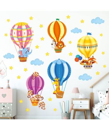 DECOWALL SG-2214 Animals in Hot Air Balloons Kids Wall Stickers Elephant Giraffe Monkey Decals Removable for Baby Nursery Bedroom Living Room Playroom Home D cor