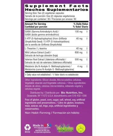 Bio Nutrition Sleep Wellness 60 Vegetarian Capsules | Wild Lettuce Extract | Supports Relaxation | Promotes a Better Sleep Cycle | May Assist with Stress Relief - Buy Online on GoSupps.com