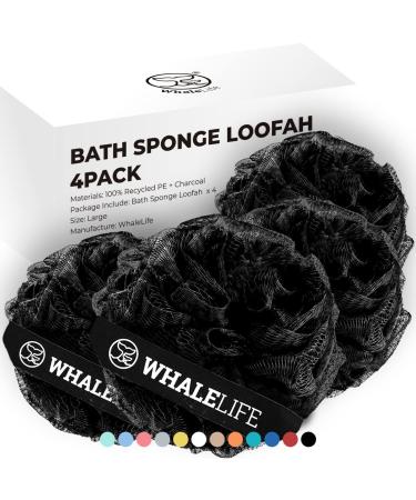 Bath Loofah Sponge for Shower Exfoliating Bath poufs Loofahs for Men Women 4 Pack (Black) Black 4.0