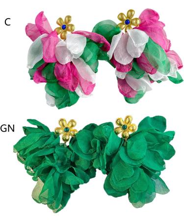 Feylie Handmade Flower Fringe Earrings - Exaggerated Spring Jewelry Gift | Long Green Holiday Earrings - Buy Online on GoSupps.com