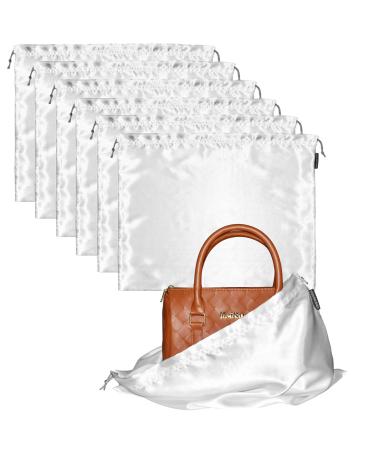 6 Pack Dust Bags for Handbags Silk Dust Cover Bag for Handbags Purses Shoes Boots, Silk Dustproof Drawstring Bag Travel Storage Pouch (White, 19.6  15.7 in) White 19.6  15.7 in
