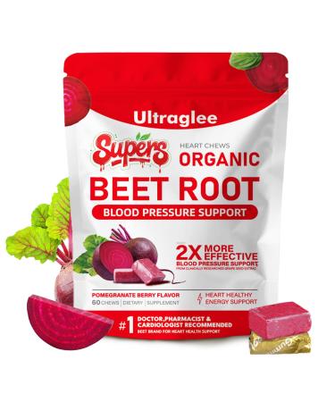 Ultraglee Beet Chews Beetsroot Heart Nitric Oxide Support Soft Beets Heart Chews Grape Seed Extract &Beet Root Powder Energy Supplement 60 (Pomegranate Berry Flavor)