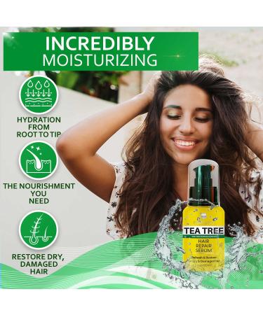 Tea Tree Oil Hair Serum Spray - Moisturizing Treatment for Dandruff, Dry & Itchy Scalp - Repair & Styling for Women and Men - with Anti-Frizz Keratin - Buy Online on GoSupps.com