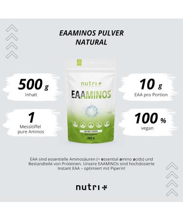  Nutri + Nutri + EAA Natural High Dosed Natural Powder - Instant Neutral EAA No Sweeteners Additives & Artificial Flavour - Vegan Essential Aminos 1000g - Buy Online on GoSupps.com