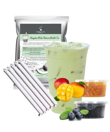 Honeydew Melon Bubble Tea Kit - Ultimate Bubble Tea Kit Gift with Honeydew Melon Tea Powder (30 Servings) Featuring Mango and Blueberry Juice Pobbles and Bubble Tea Paper Straws