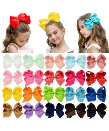 DEEKA 20 PCS Multi-colored 6" Hand-made Grosgrain Ribbon Hair Bow Alligator Clips Hair Accessories for Little Girls 6 Inch (Pack of 20)