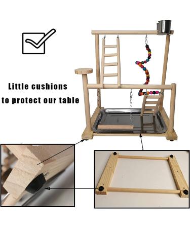 Parrots Playground Bird Play Gym Wood Perch Stand with Toys & Cups | Exercise Activity Center for Conure, Cockatiel, Lovebirds | Includes Tray - Buy Online on GoSupps.com