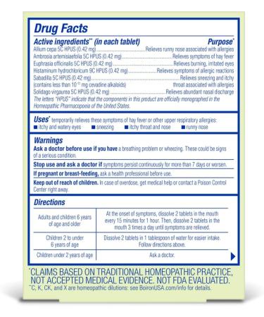 Boiron AllergyCalm Tabs - 100 Count for Relief from Allergy and Hay Fever Symptoms of Sneezing Runny Nose and Itchy Eyes or Throat - Allergy Calm Meltaway Tablets - Buy Online on GoSupps.com