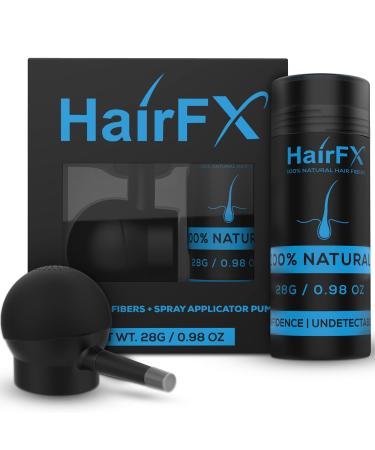 HairFX Hair Perfecting 2-in-1 Kit (DARK BROWN) Set Includes Natural Undetectable Hair Thickening Fibers & Spray Applicator Pump Nozzle | Instant Thick Fuller Hair Conceals Hair Loss 15 Sec Women & Men