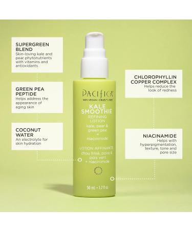 Pacifica Beauty Kale Smoothie Refining Lotion - Face Moisturizer Serum for Redness, Pores & Tone | SuperGreens with Kale, Aloe, Niacinamide, Green Pea, Vitamin C & E | Hydrating & Vegan - Buy Online on GoSupps.com