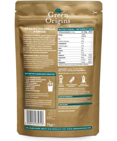 Green Origins Organic Chlorella Powder 75g - Broken Cell Wall | Pure & Potent - Buy Online on GoSupps.com