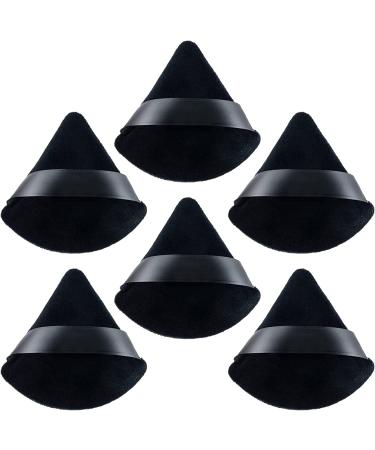 Ondaring 6Pcs Makeup Powder Puff Triangle Velvet Powder Puff with Ribbon Band for Contouring Under Eyes Corners for Loose Powder Body Powder Makeup Tool 6pcs Black