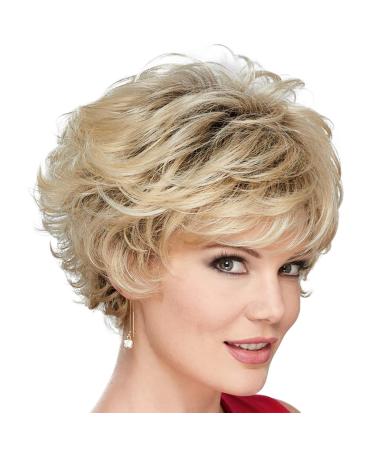 Beimer Short Pixie Cut Wigs Natural Blonde Short Curly Pixie Wig with Bangs Charming Layered Synthetic Short Hair Wigs for White Women