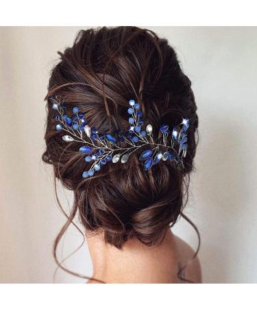 Campsis Bride Wedding Hair Vine Blue Crystal Bridal Headpieces Bridal Hair Accessories for Women and Girls