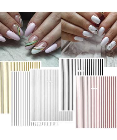3D Gold & Silver Stripe Nail Art Stickers | Self-Adhesive Decals for DIY Manicure | Geometric Designs for Women - Buy Online on GoSupps.com