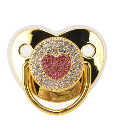 Baby pacifier heart shape shiny rhinestones baby pacifier soft light baby pacifier for babies newborn girls (gold)