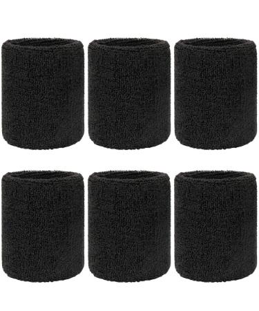 H&S Absorbent Wrist Sweatbands for Athletic Men and Women - 6 Pcs Tennis Wrist Sweat Bands for Gym & Running - Black Moisture-Wicking Wristbands for Exercise