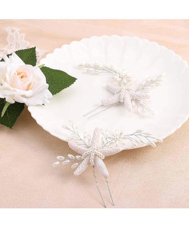 Silver Pearl Starfish Wedding Hair Pins - Bridal Hair Accessories (2 PCS) - Buy Online on GoSupps.com