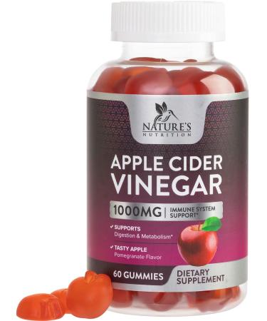 Apple Cider Vinegar Gummy Vitamins for Detox & Cleanse 1000mg - Gelatin-Free Vegan Non-GMO Made with Beet Root & Essential Vitamin B12 for Energy - Natural Apple Flavor - 60 Gummies 60 Count (Pack of 1) - Buy Online on GoSupps.com