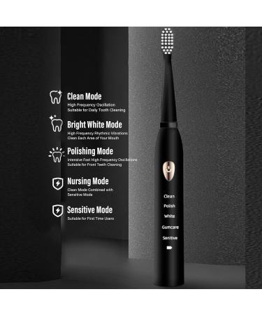 Mumusuki Electric Toothbrush for Adults - Rechargeable 4 Soft Bristle Heads Waterproof Black Gold | Excellent Gift Option - Buy Online on GoSupps.com