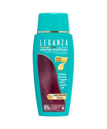 Leganza Hair Coloring Conditioner Natural Balm Color Dark Morello Cherry N 51 | Enriched with 7 Natural Oils | Ammonia PPD and Paraben Free | 150 ml 51 Dark Morello cherry