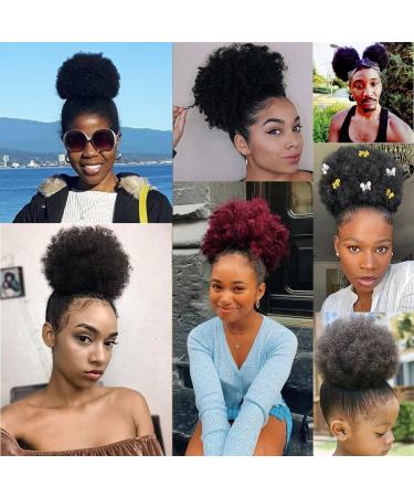 Burgundy Afro Puff Drawstring Ponytail Extension Human Hair for Black Women Short Afro Kinky Curly Bun Updo Hairpieces Extensions Human Hair with Two Clips (99J) Burgundy-#99J - Buy Online on GoSupps.com