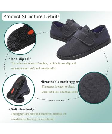 Men's Wide Width Elderly Shoes | Adjustable Lightweight Non-Slip Slippers & Comfortable Women's Sandals for Arthritis Edema - Dark Blue - Size 12 X-Wide - Buy Online on GoSupps.com
