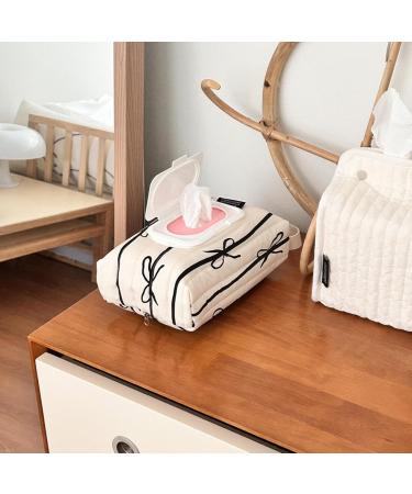 Travel friendly wet wipe storage case quilted durable cotton storage bag with fashionable stripe and bowknot detail  - Buy Online on GoSupps.com