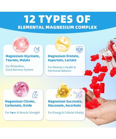 Magnesium Complex Gummies 12 in 1 Magnesium Complex Supplement 1000mg - Mag Glycinate Citrate Malate Taurate - High Absorption for Muscle Nerve & Zzz Support - Strawberry 60 Count 60 Count (Pack of 1) - Buy Online on GoSupps.com