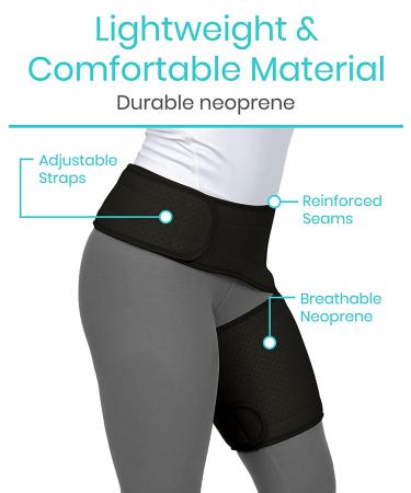 Vive Groin and Hip Brace - Sciatica Wrap for Men and Women - Compression Support for Nerve Pain Relief - Thigh Hamstring Recovery - Black 25 to 48 - Buy Online on GoSupps.com