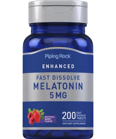 Piping Rock Melatonin 5mg | 200 Fast Dissolve Tablets | Berry Flavor | Adult Supplement | Vegetarian Non-GMO Gluten Free Formula