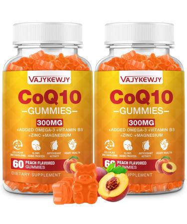 2 Pack CoQ10 Gummies 3000 mg - Plus Omega-3 Vitamin B3 & Zinc High Absorption Coenzyme Q10 Supplements for Cellular Energy & Antioxidant Support Vegan 120 Count 2pack