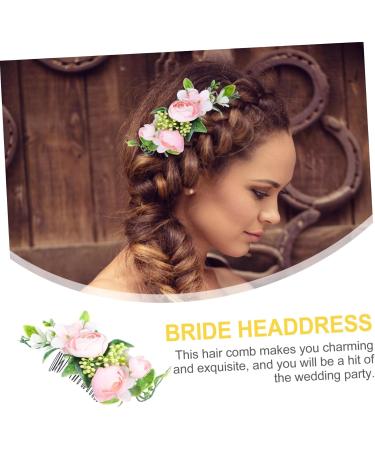 Ipetboom 1pc Hair Comb Bride Headdress for Wedding Highlights Hair Dye Kit Flower Hair Side Comb Camellia Hair Bride Headpiece Hair Clips Bridegroom Cloth Pink Decorate - Buy Online on GoSupps.com